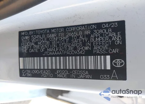 2023 Toyota Mirai Xle из США, поврежденный, VIN JTDAAAAA1PA009342